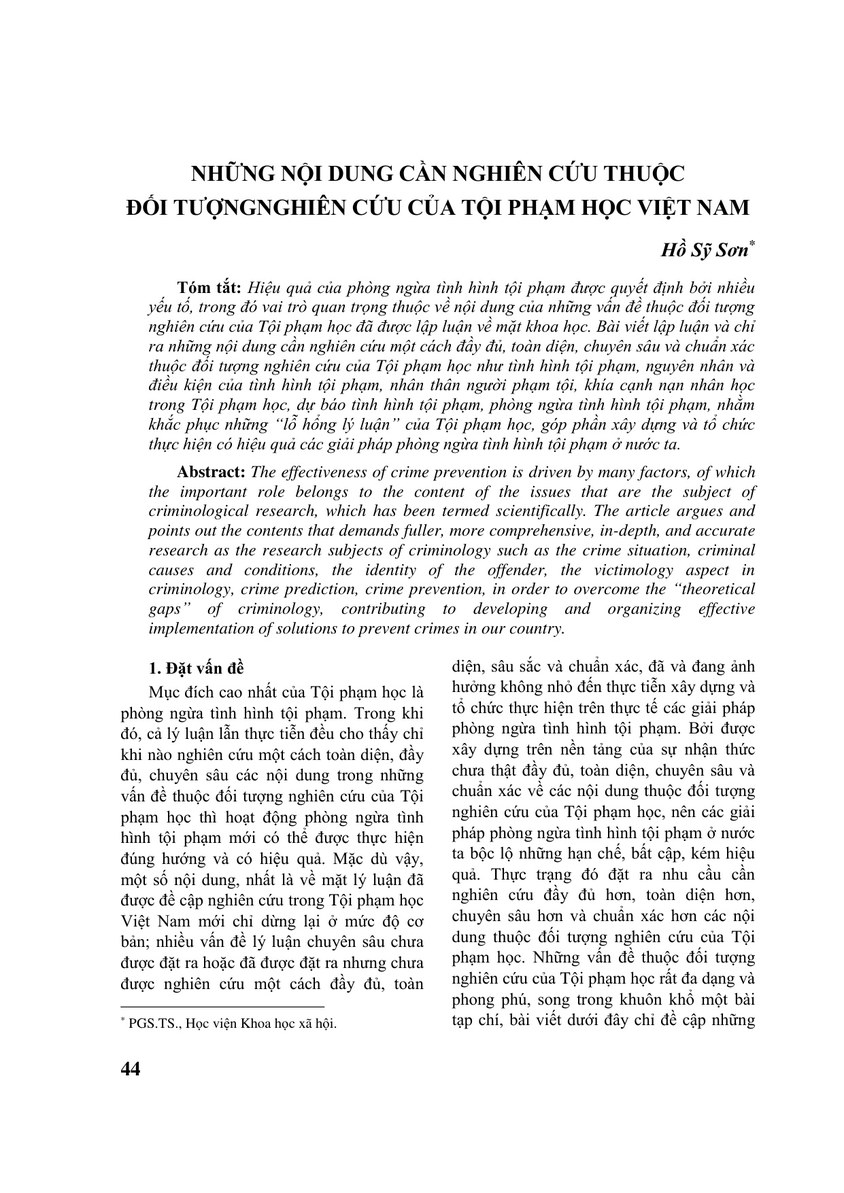 NHỮNG NỘI DUNG CẦN NGHIÊN CỨU THUỘC ĐỐI TƯỢNGNGHIÊN CỨU CỦA TỘI PHẠM HỌC VIỆT NAM