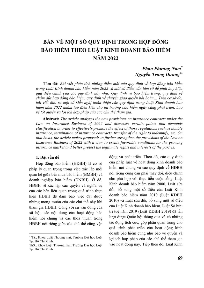 BÀN VỀ MỘT SỐ QUY ĐỊNH TRONG HỢP ĐỒNG BẢO HIỂM THEO LUẬT KINH DOANH BẢO HIỂM NĂM 2022