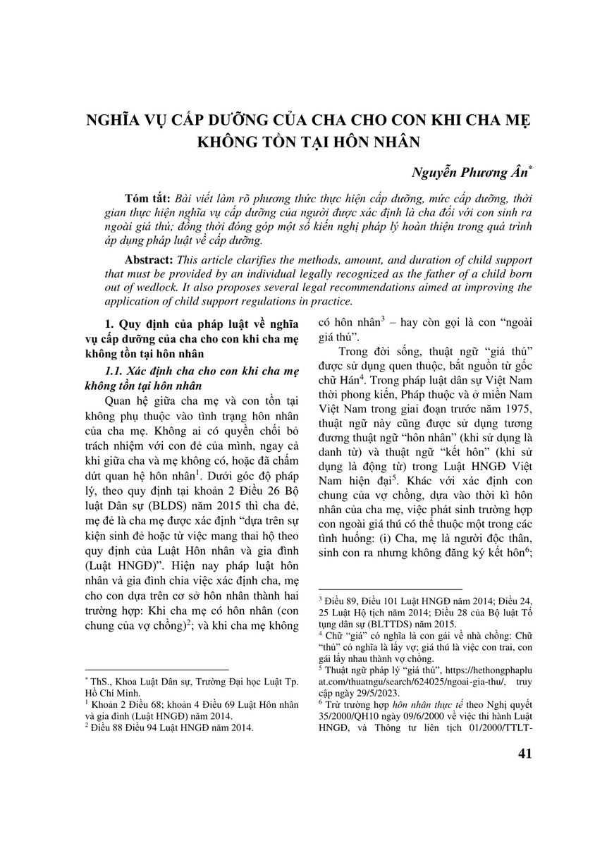 NGHĨA VỤ CẤP DƯỠNG CỦA CHA CHO CON KHI CHA MẸ KHÔNG TỒN TẠI HÔN NHÂN