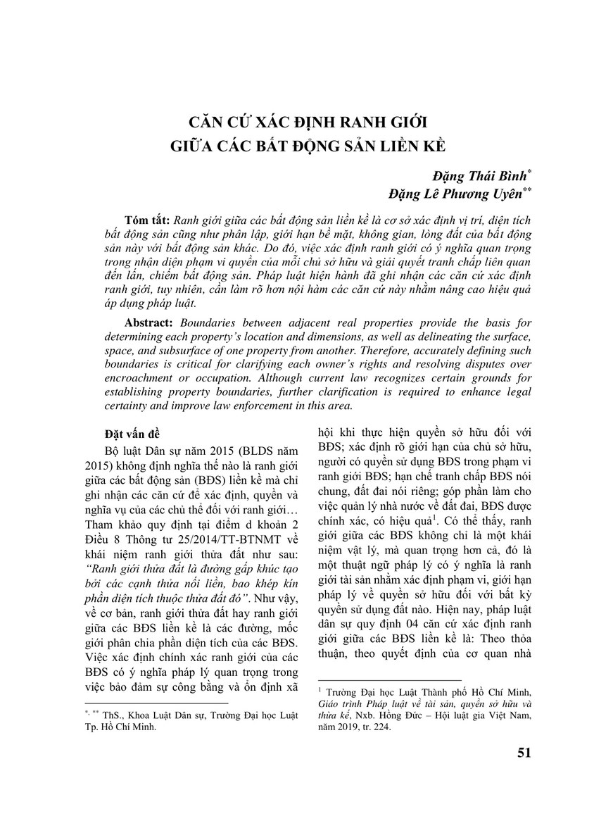 CĂN CỨ XÁC ĐỊNH RANH GIỚI GIỮA CÁC BẤT ĐỘNG SẢN LIỀN KỀ