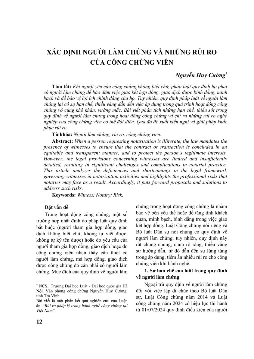 XÁC ĐỊNH NGƯỜI LÀM CHỨNG VÀ NHỮNG RỦI RO CỦA CÔNG CHỨNG VIÊN
