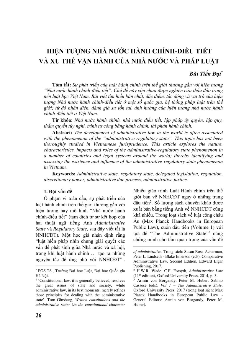 HIỆN TƯỢNG NHÀ NƯỚC HÀNH CHÍNH-ĐIỀU TIẾT VÀ XU THẾ VẬN HÀNH CỦA NHÀ NƯỚC VÀ PHÁP LUẬT