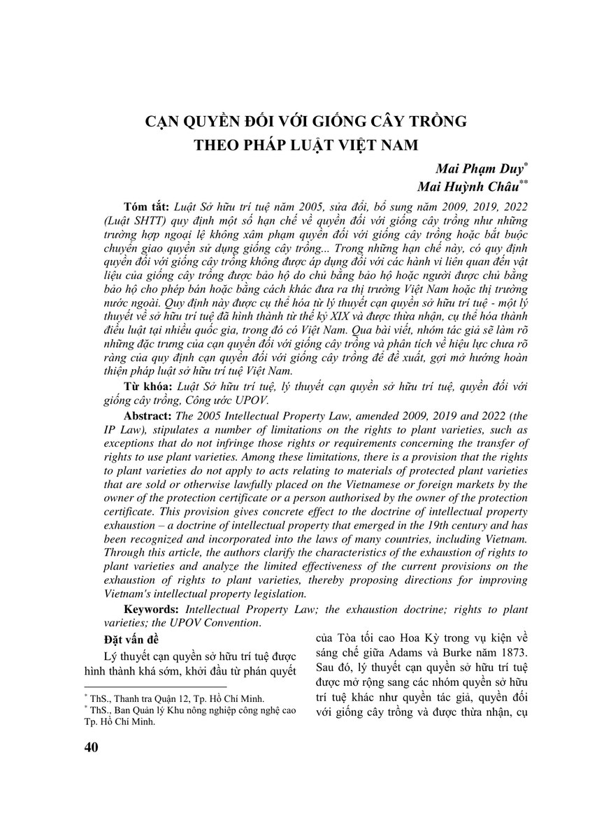 CẠN QUYỀN ĐỐI VỚI GIỐNG CÂY TRỒNG THEO PHÁP LUẬT VIỆT NAM